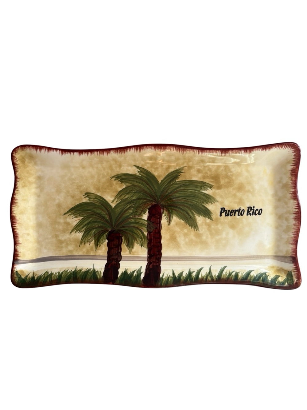 Puerto Rico Souvenir Ceramic Serving Tray Tropical Palm Tree Decor